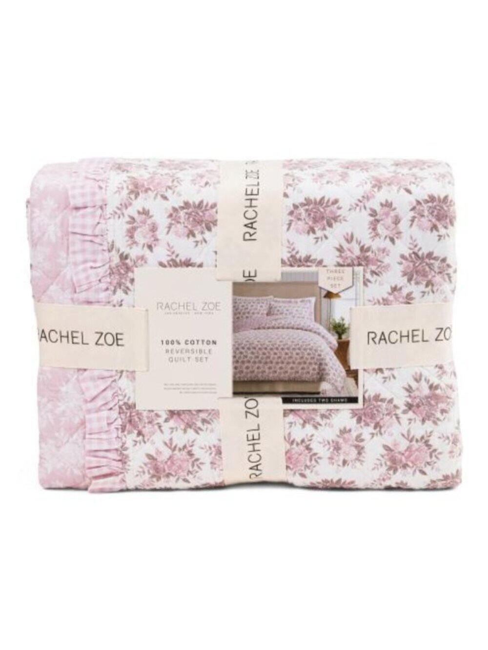 RACHEL ZOE Reversible Floral Quilt Set With Ruffles